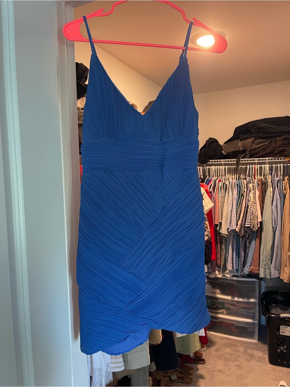 DO+BE Royal Blue Pleated V-Neck Spaghetti Strap Mini Dress